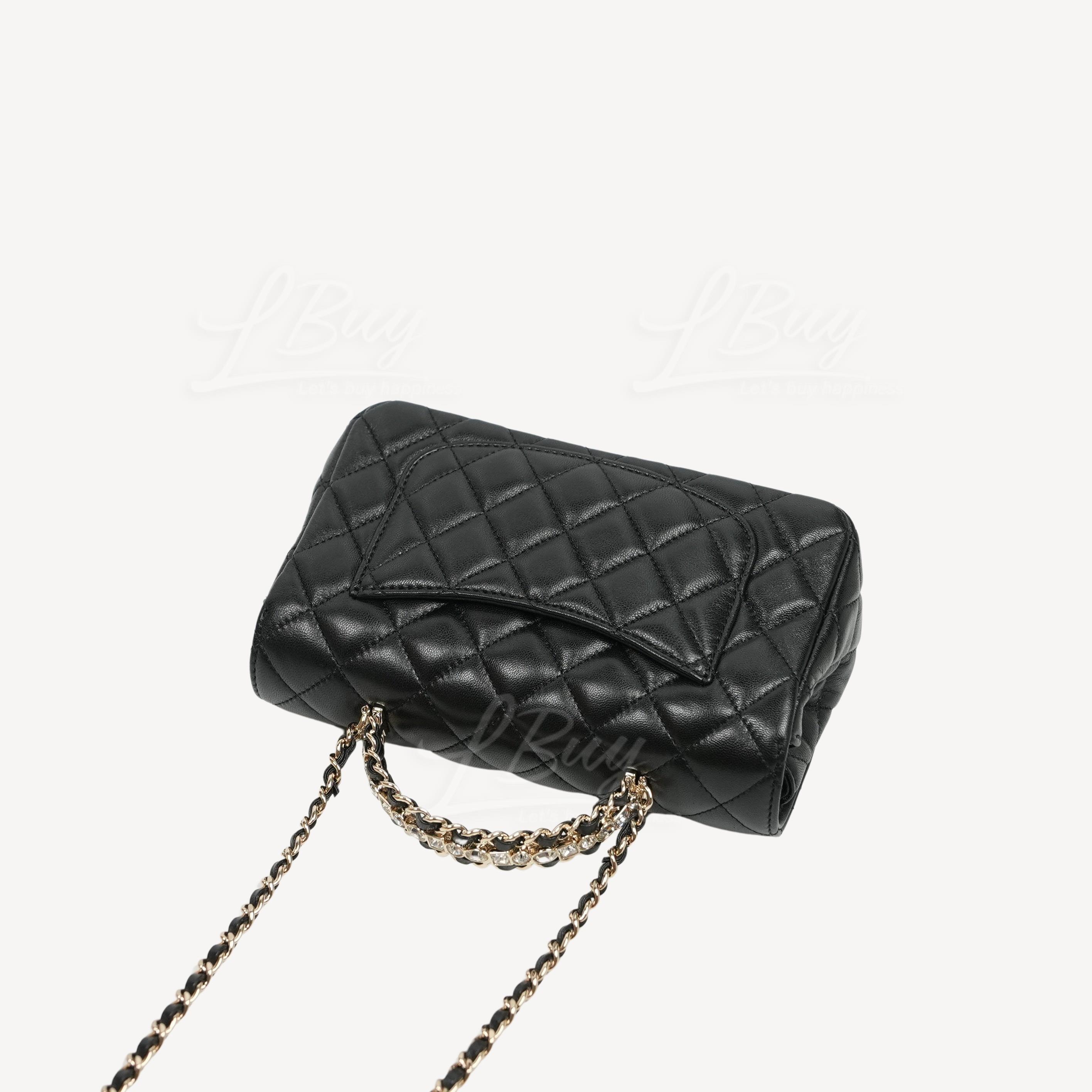 CHANEL-CHANEL 水鑽手挽金色CC Logo 20cm黑色垂蓋手袋AS4141