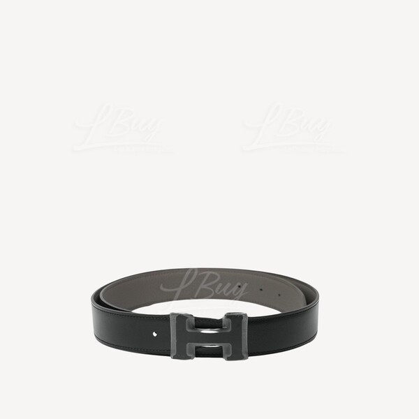 HERMÈS-Hermes H Belt Buckle & Reversible Leather Strap 32 mm Noir Etain Noir