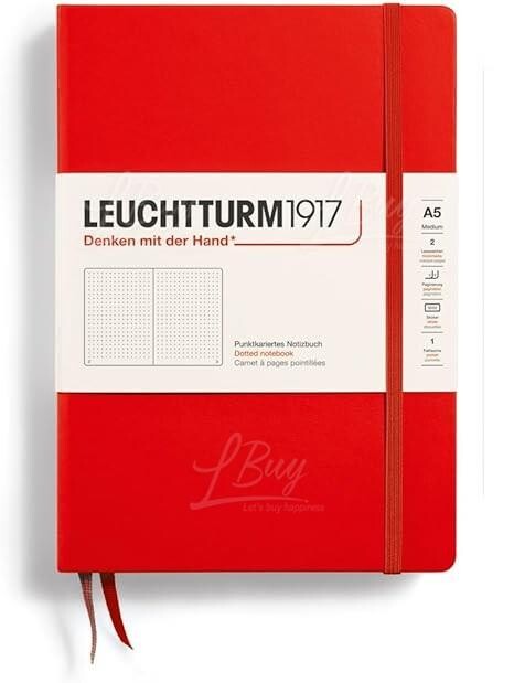 LEUCHTTURM1917-LEUCHTTURM1917 A5 Medium Hardcover Dotted Notebook - Red