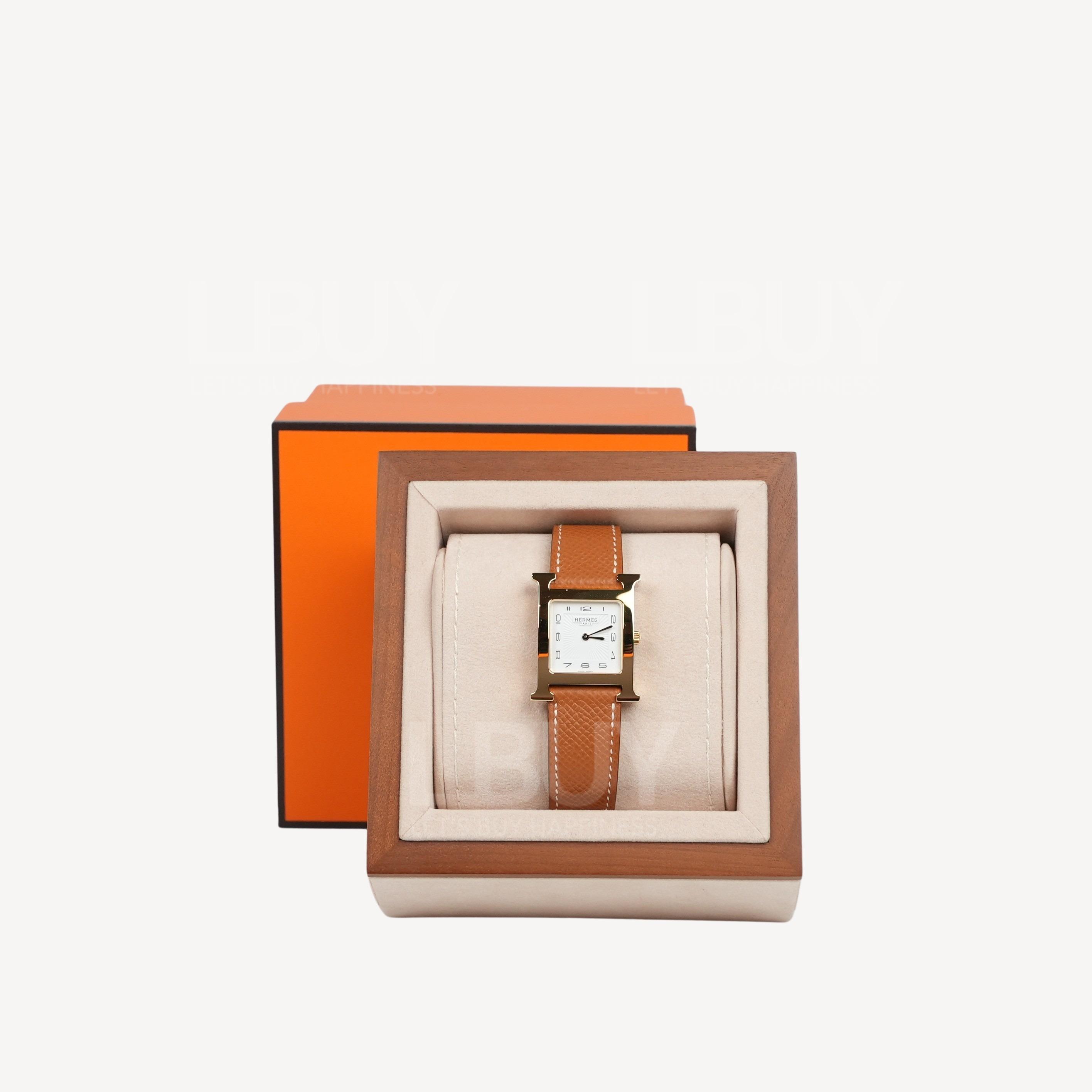 Hermes Heure H Watch 橙色錶帶金色錶面手錶