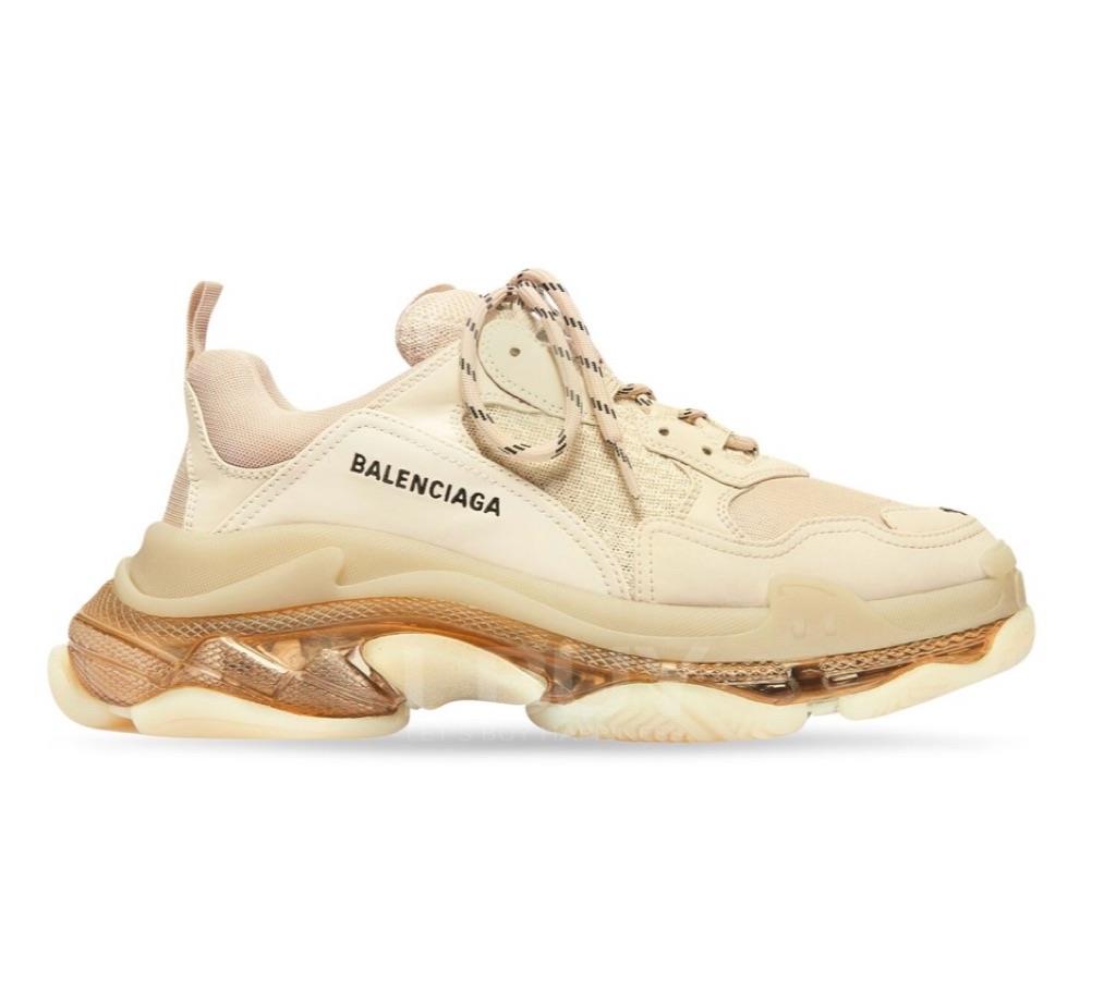Balenciaga Womens Triple S Clear Sole Sneaker Shoes in Beige