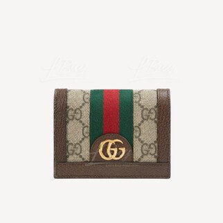 Gucci GG Logo OPHIDIA Card Case Wallet Brown 523155