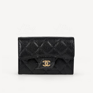 Chanel Classic Small Flap Wallet Card Holder Black with Gold Tone Metal AP0214