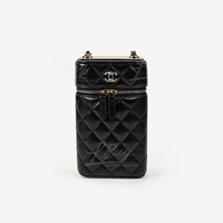 Chanel Gold Metal Black Phone Bag Vanity Case with Chain AP2091