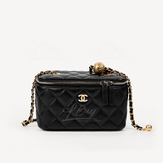Chanel Gold Ball Black Long Vanity Case with Chain AP2303