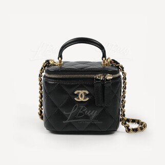 Chanel Black Vanity Case with Top Handle and Chain AP2198