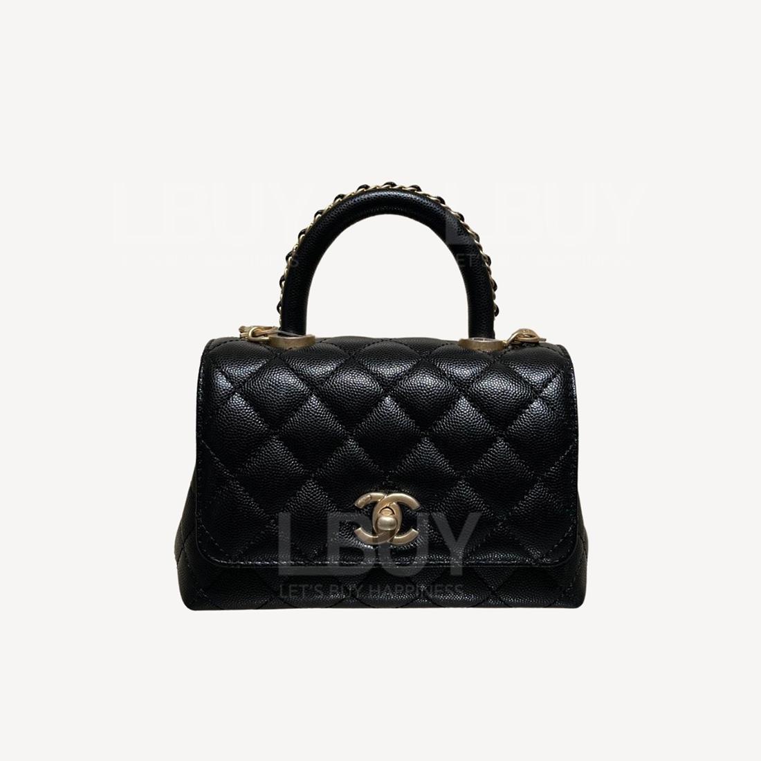 Chanel Mini Coco Handle 19cm 黑色皮穿鏈手挽垂蓋手袋 AS2215