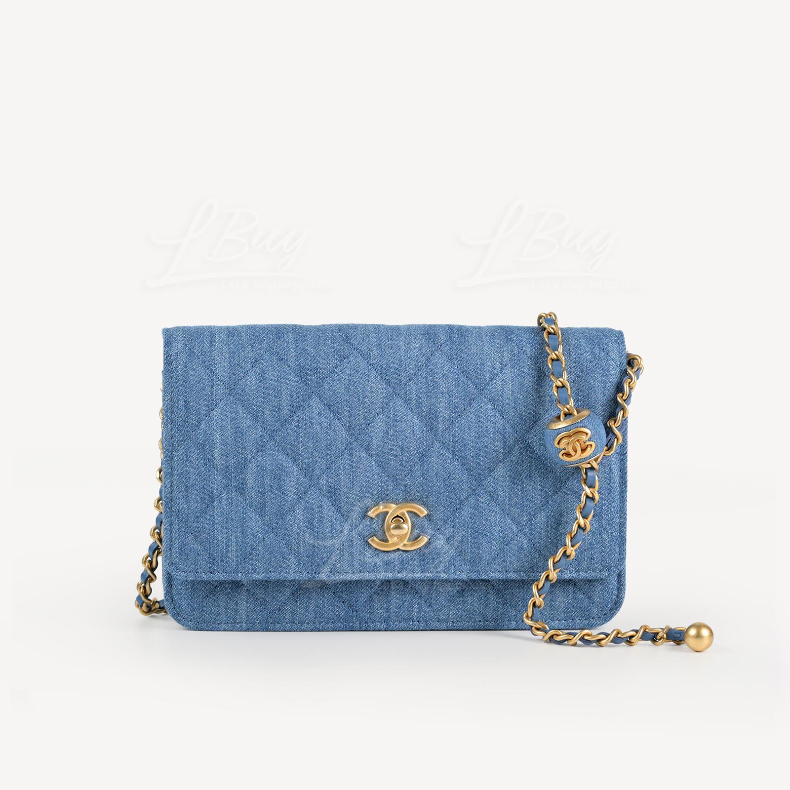 Chanel Denim Blue Gold Ball Wallet On Chain AP1450