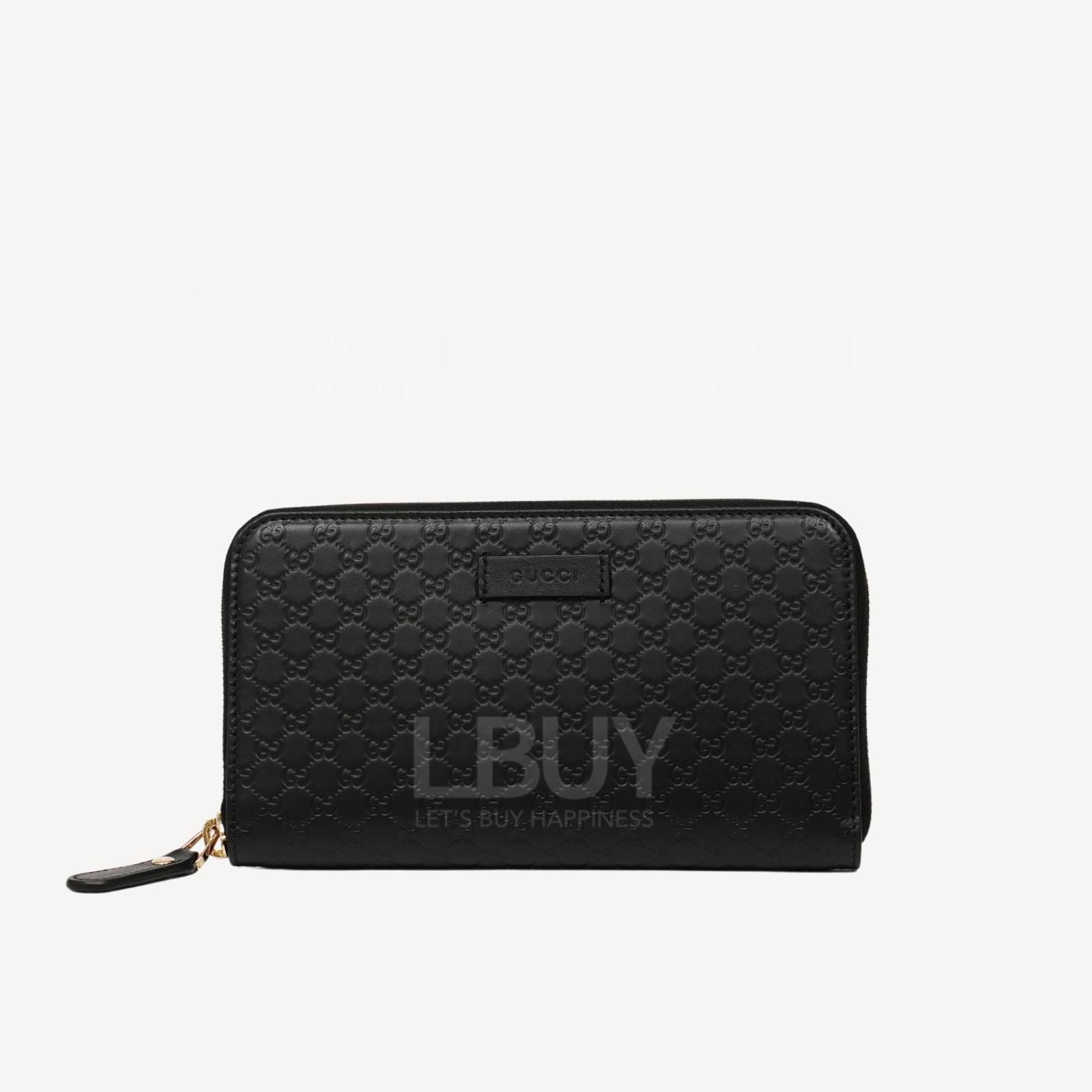 Gucci GG Logo压印皮革拉链长银包 黑色 449391