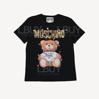 Moschino Couture 彩燈Logo 泰迪熊短袖T恤 黑色