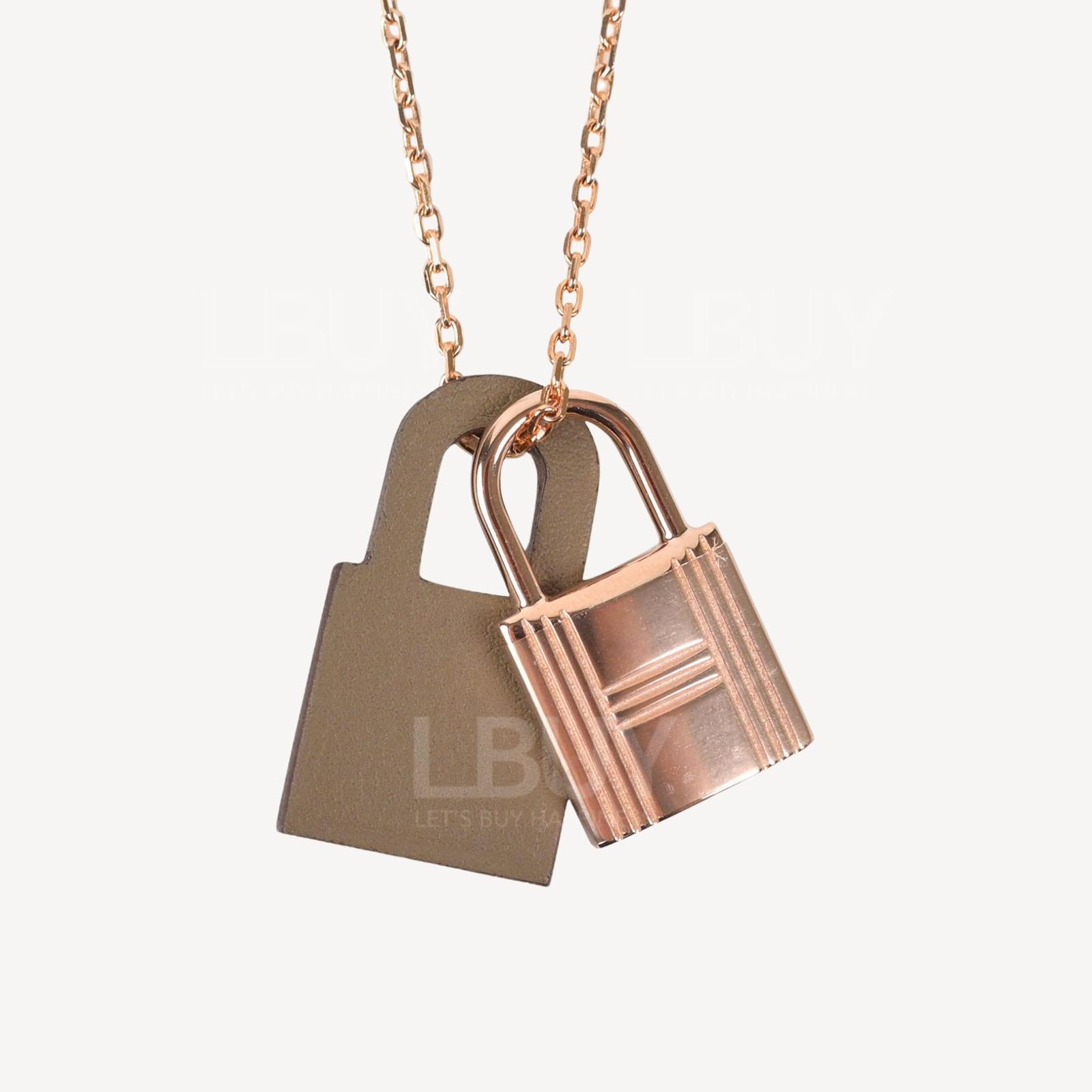 Hermes O'Kelly Pendant PM Necklace Etuope 大象灰 并玫瑰金锁头吊坠项链