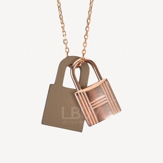 Hermes O'Kelly Pendant PM Necklace Etuope 大象灰 併玫瑰金鎖頭吊墜項鍊