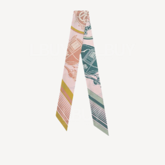 Hermes Ex-Libris Silk Twilly 淡粉色 綠色 赭石色