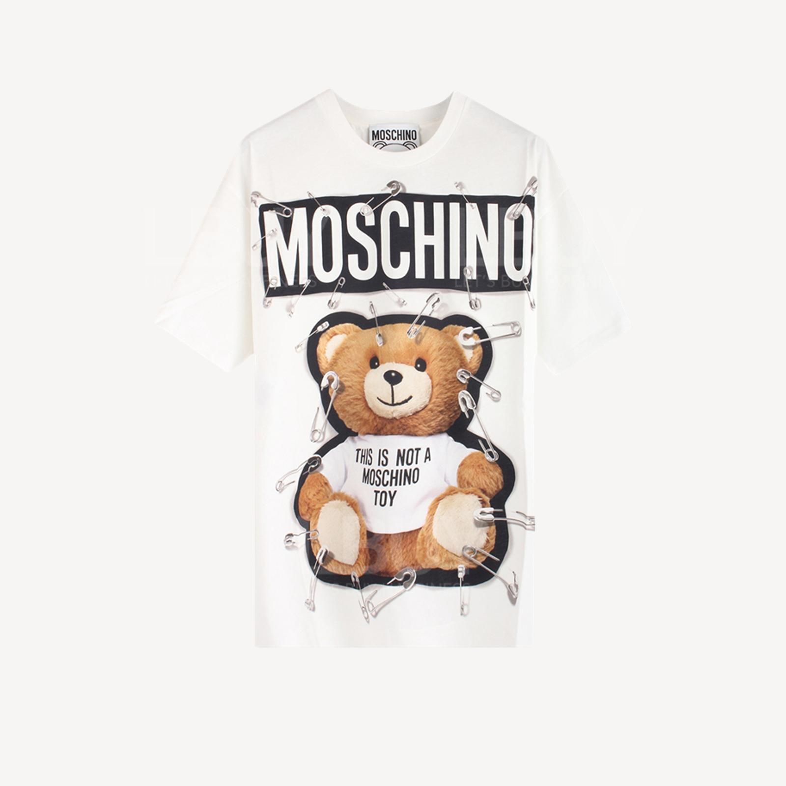 Moschino Couture 扣針泰迪熊Logo 短袖T恤 白色