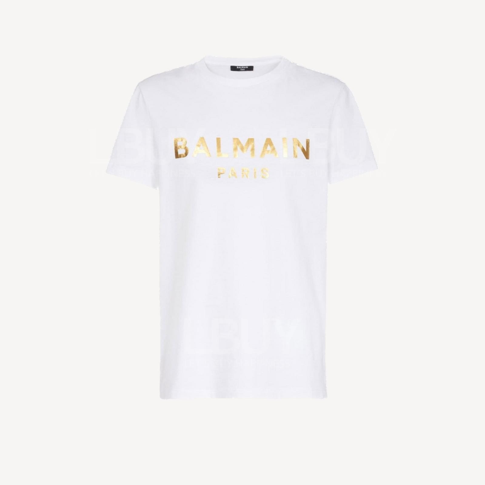 BALMAIN 男装白色并金色字logoTee