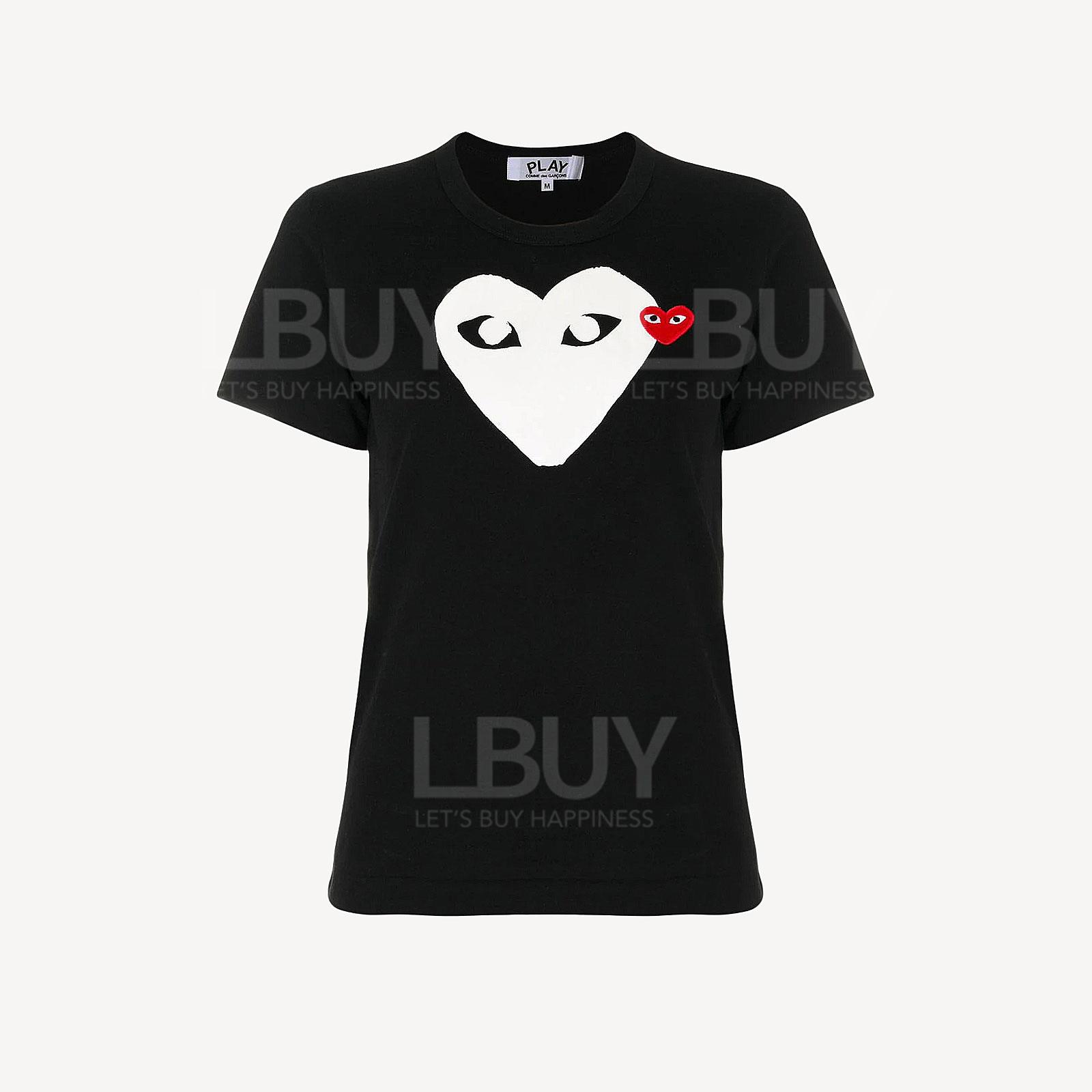 Comme des Garçons Play 白色心拼紅色心形Logo 女裝短袖T恤 黑色 P1T115