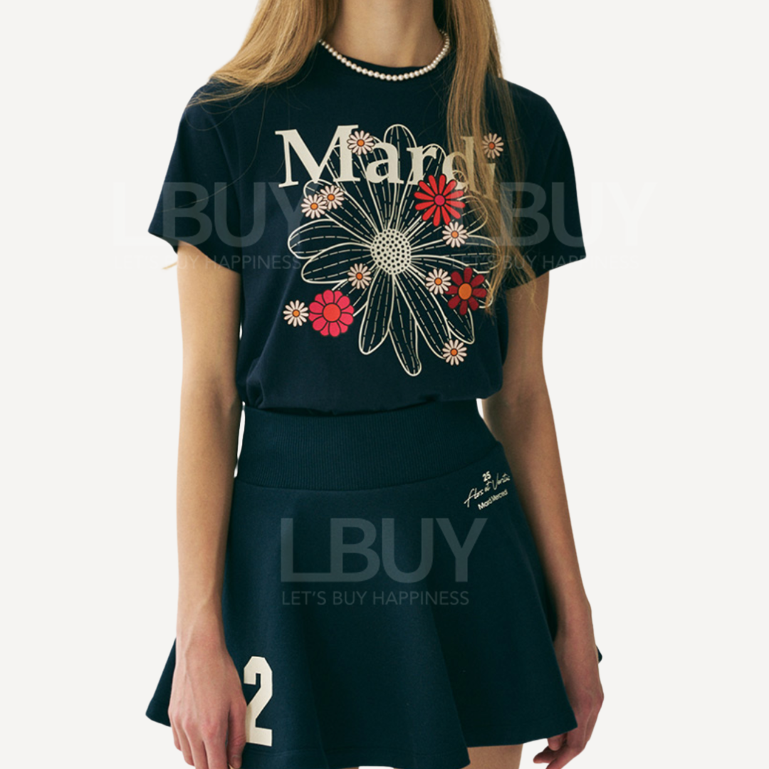 韓國 Mardi Mercredi Slim T-Shirt FlowerMardi Blossom Navy Ivory