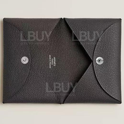 Hermes Calvi Card Holder Slate Grey