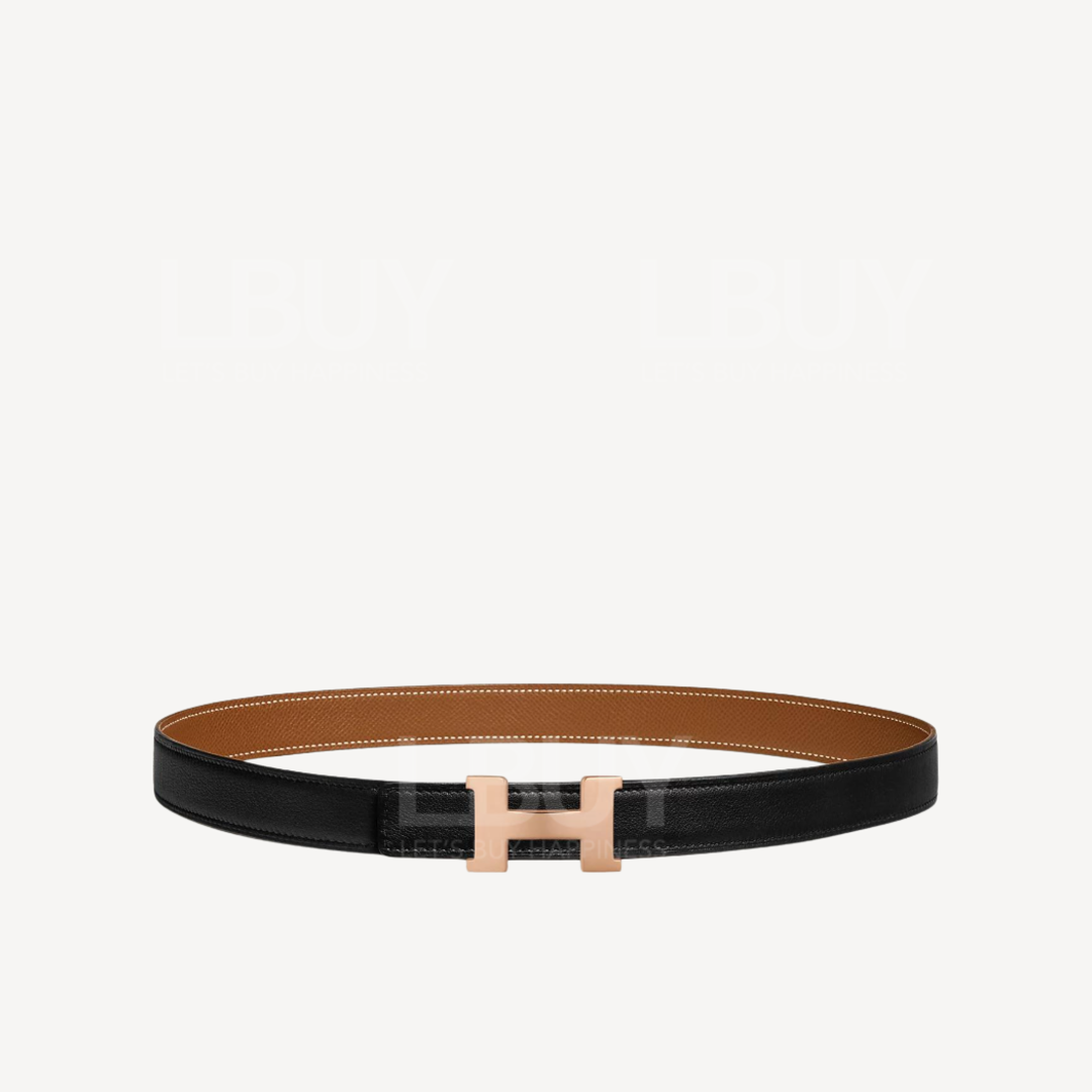 Hermes Women Belt 85cm black/gold H(mini constance) rose gold buckle 24mm