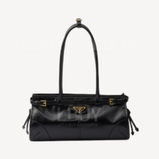 Prada Bonnie 中號皮革手袋 長手柄法棍包單肩袋 黑色
