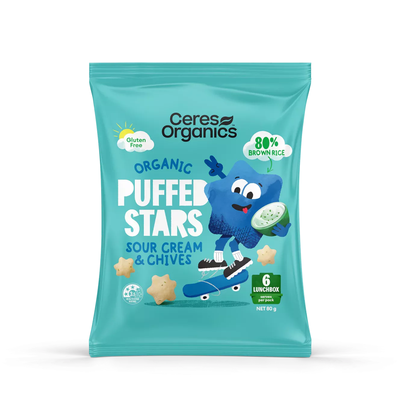 Ceres Organics Organic Puffed Stars - Sour Cream & Chives 80g