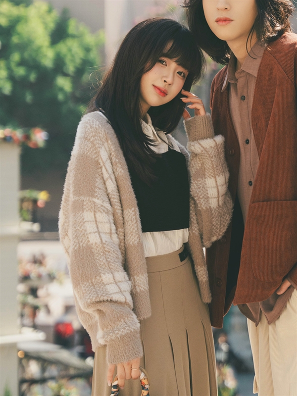 Check Fluffy Cardigan 