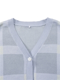 Puffy Sleeves Check Cardigan 