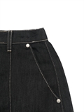 Frayed Hem Contrast Stitched Denim Skirt 