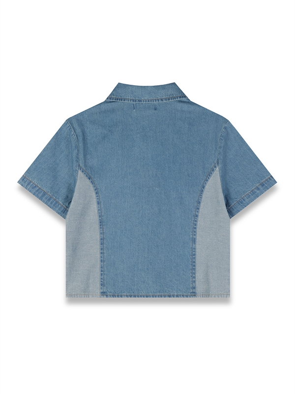 Zip Up Pockets Denim Shirt