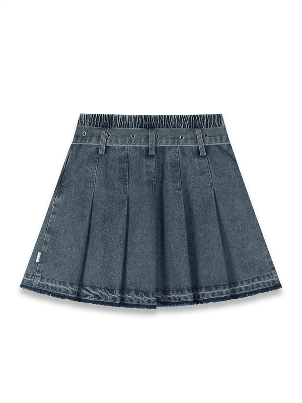 Pleated Denim Skirt With Belt