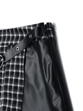  Plaid And Leather Pleated Skirt