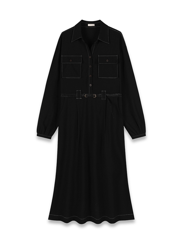 Pocket Shirt Dress With Belt 