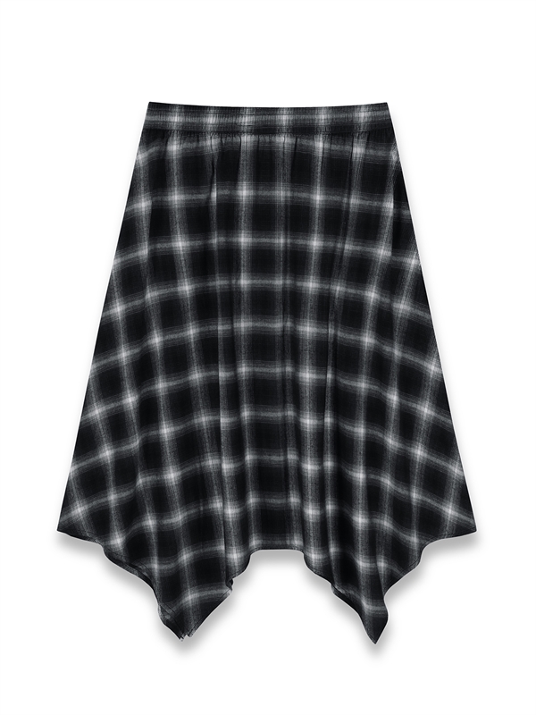 Checked Pattern Asymmetric-Hem Skirt 