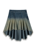  Washed Denim Pleated Skirt