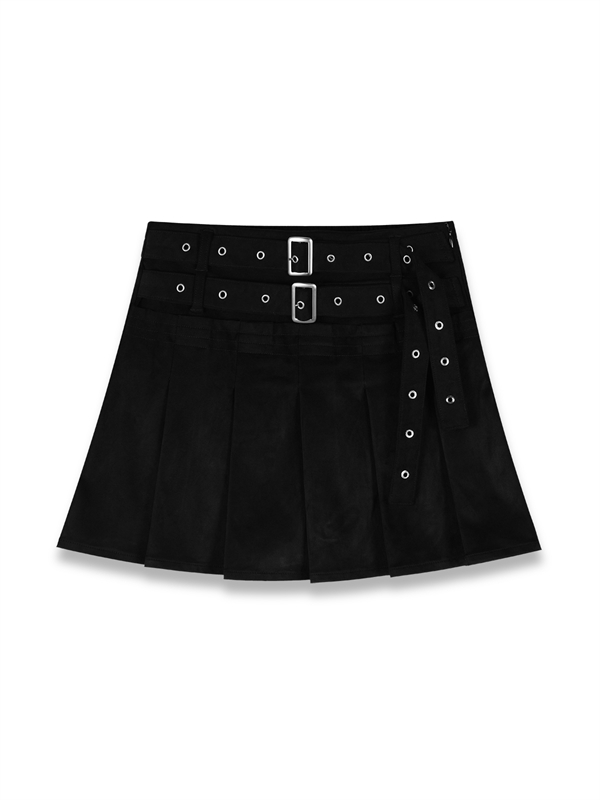 Double Belted Pleated Skirt