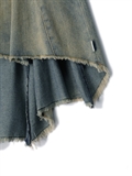  Washed Denim Pleated Skirt