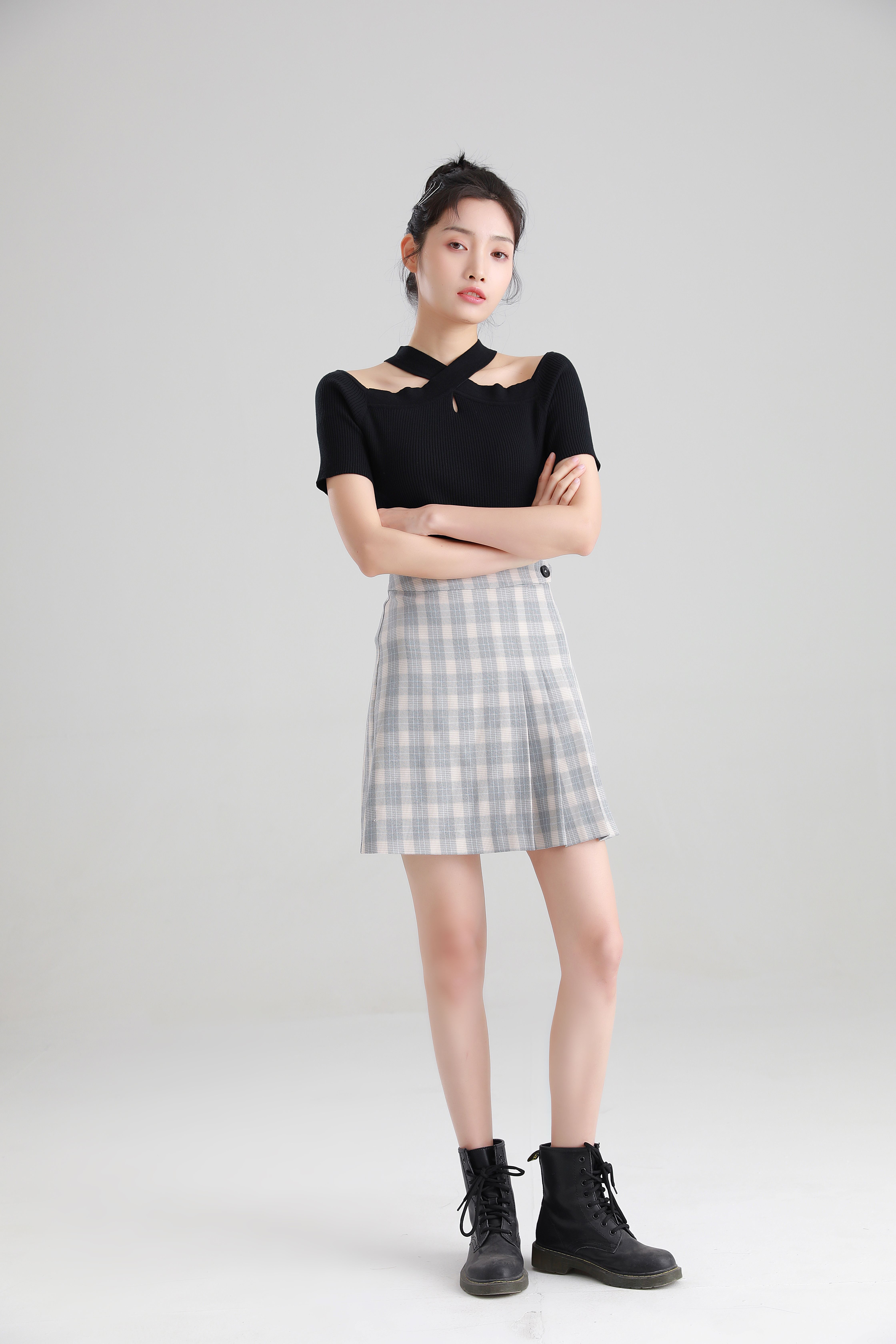 Checked Pleated Mini Skirt