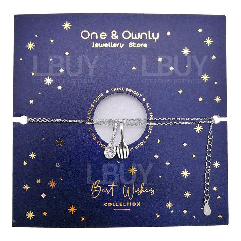 Spoon & Fork- 925 silver cz mounted pendants with chain