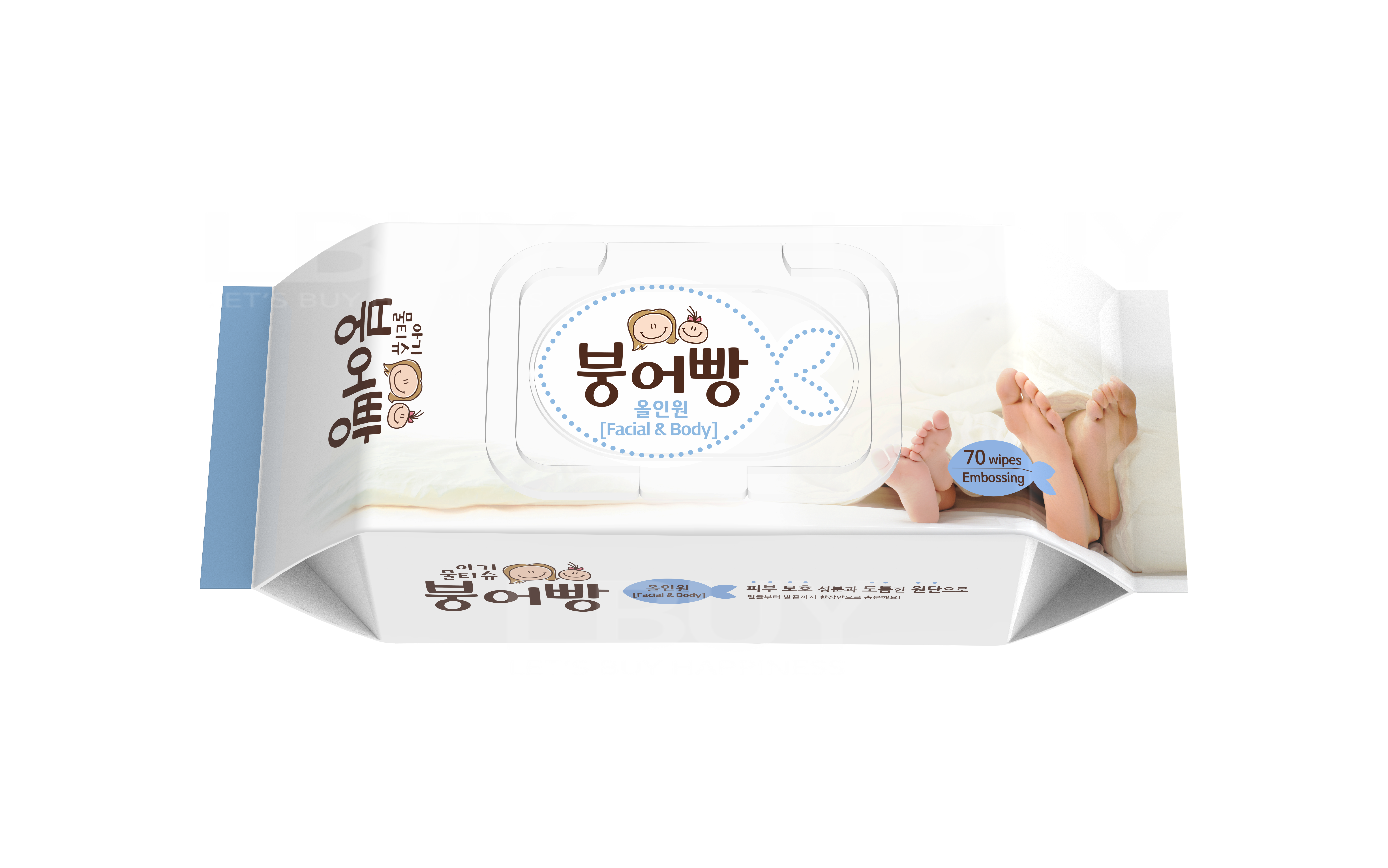 붕어빵Boonguhbbang Wet Tissue (Facial & Body) Blue - 70Pcs