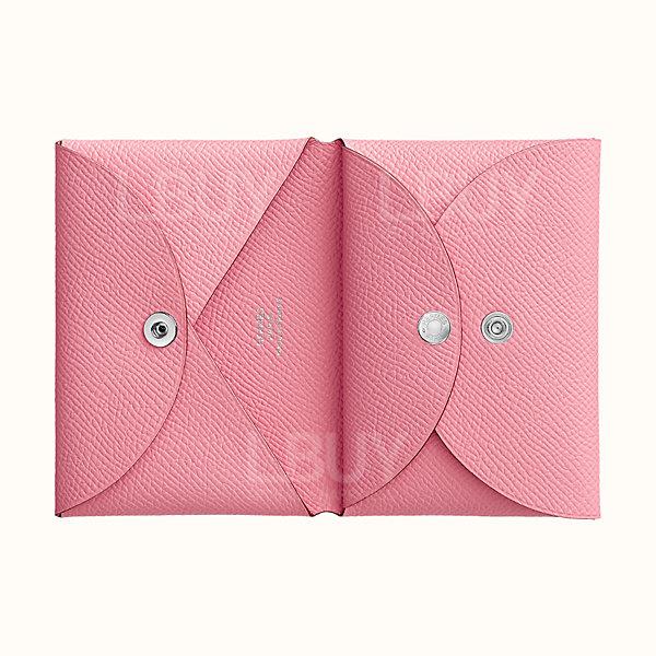 Hermes Calvi Duo Compact Card Holder 1Q Rose Confetti