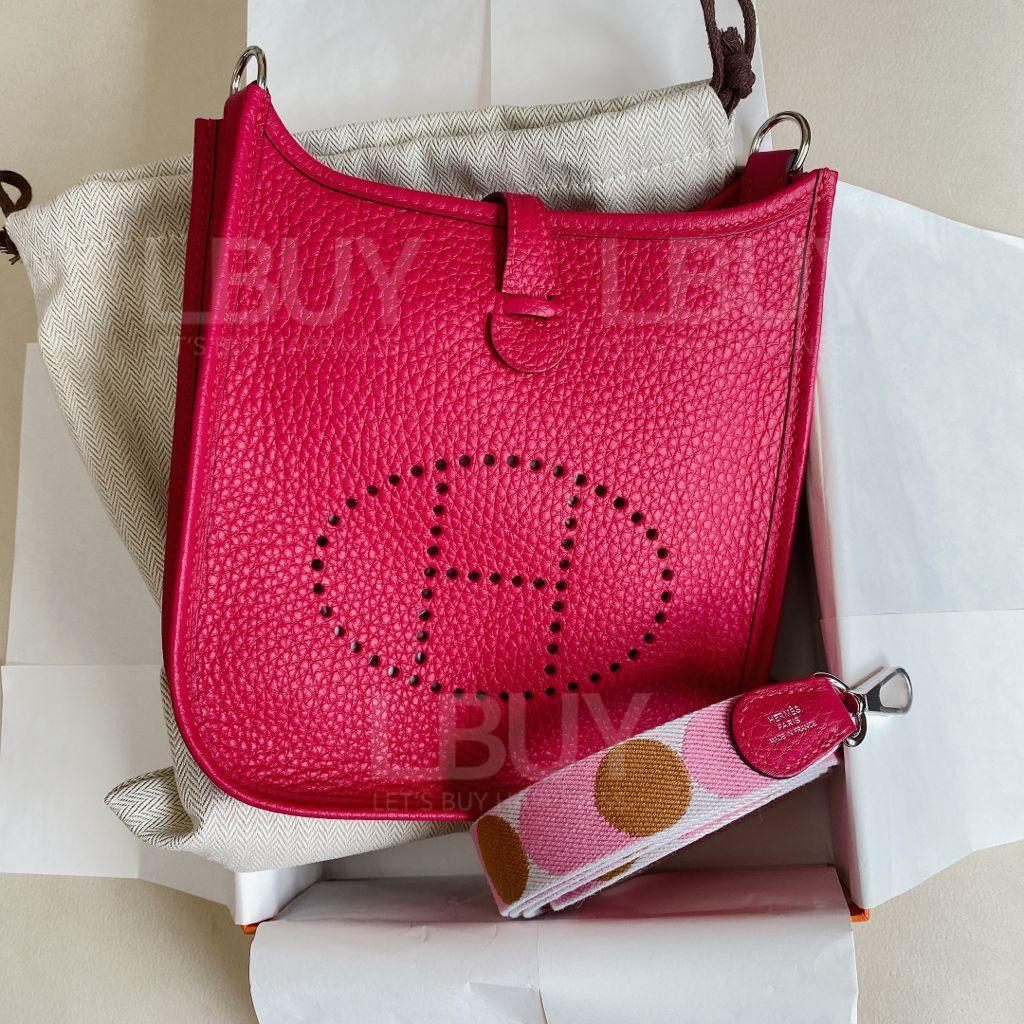 Hermes Mini Evelyne 16 Amazone Bag 90 亮粉红 波点带 银扣