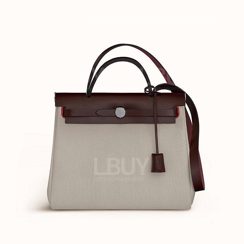 Hermes Herbag Zip 31 Retourne Bag 鱷魚白併紫褐色