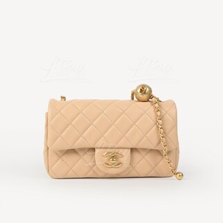 Chanel Flap Bag Beige Gold Ball 20cm AS1787