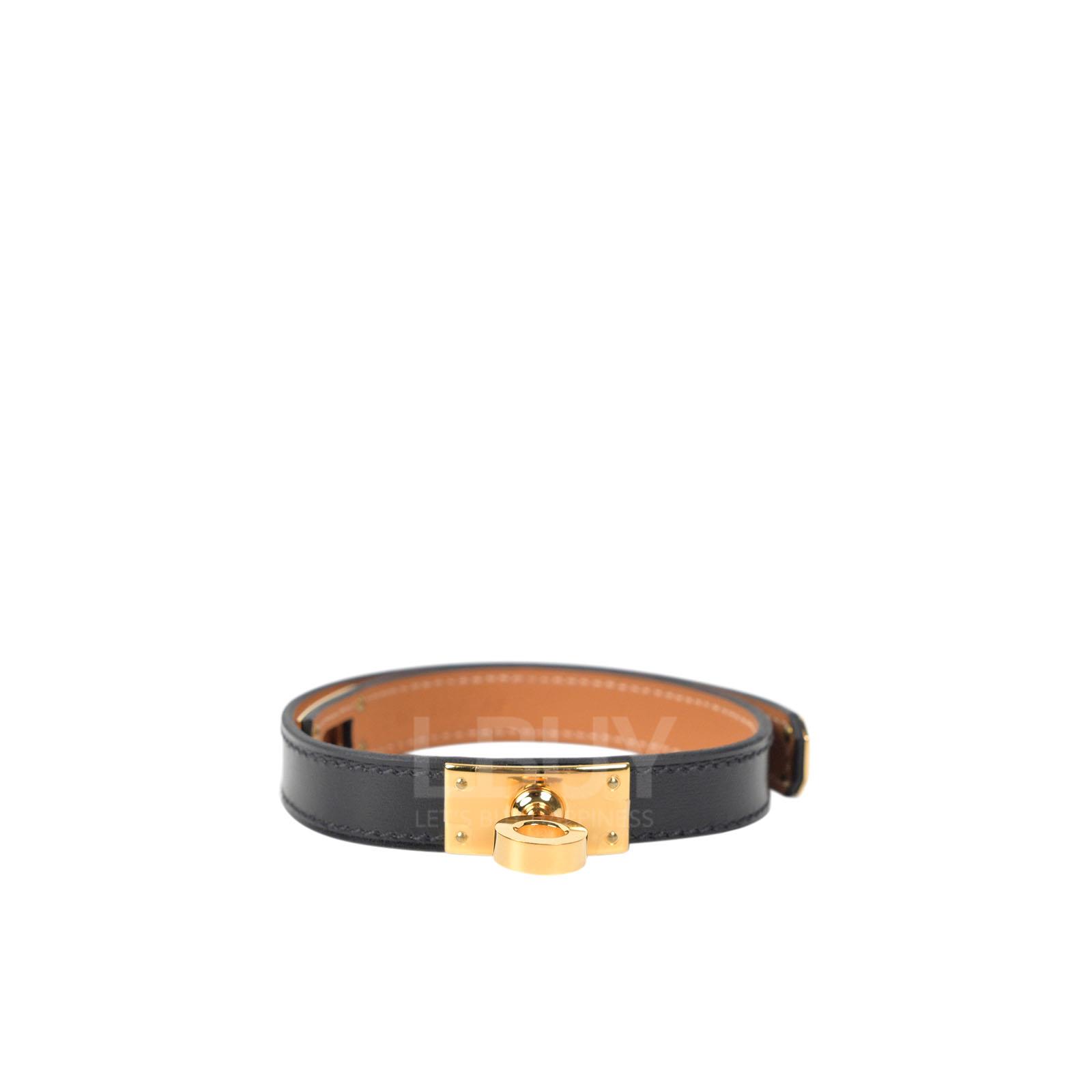 Hermes Kelly Double Tour Bracelet Black with Gold Hardware
