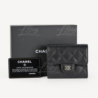 Chanel經典款零錢格細號垂蓋銀包 黑色金扣 AP0229