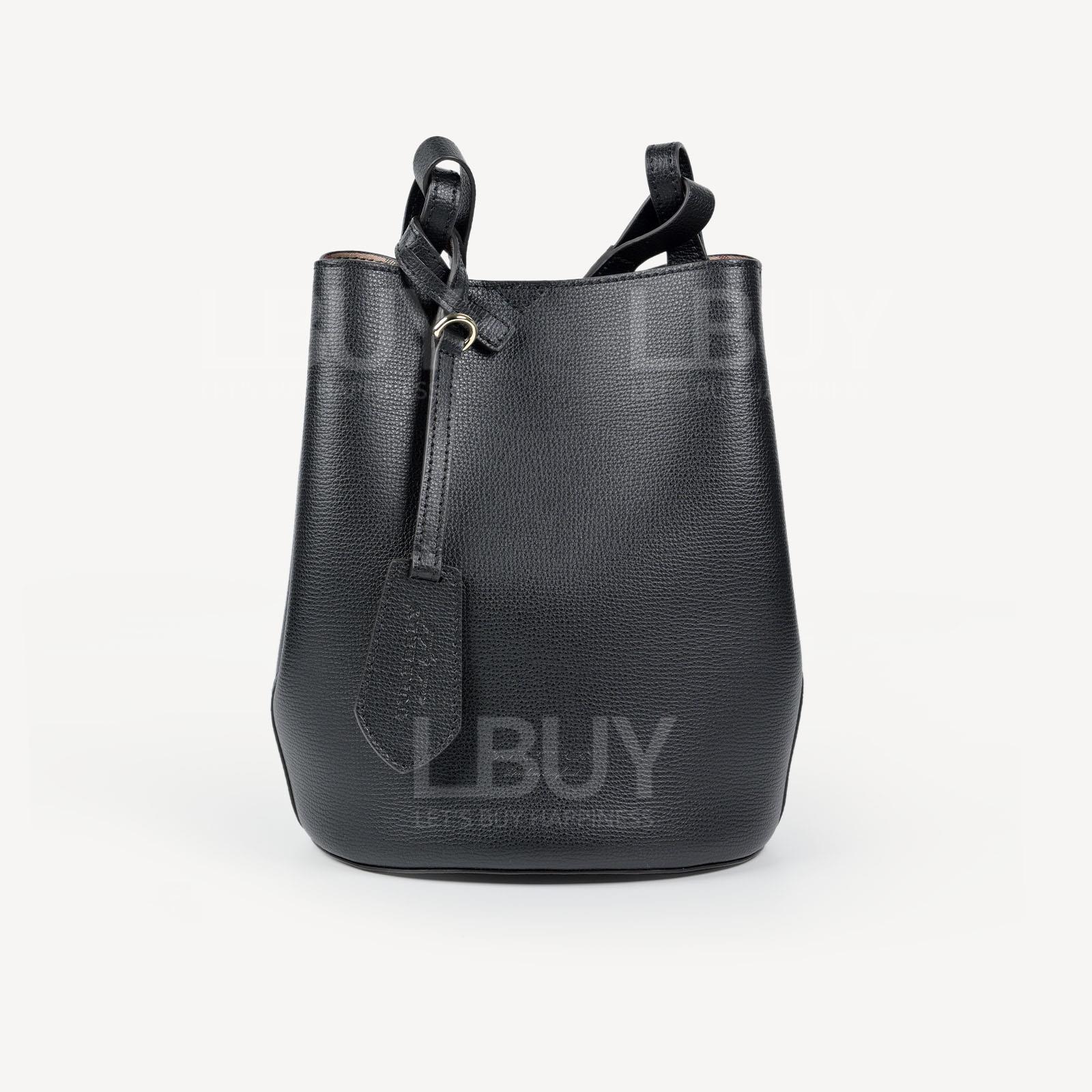 Burberry 經典格紋雙面水桶包斜揹袋 黑色