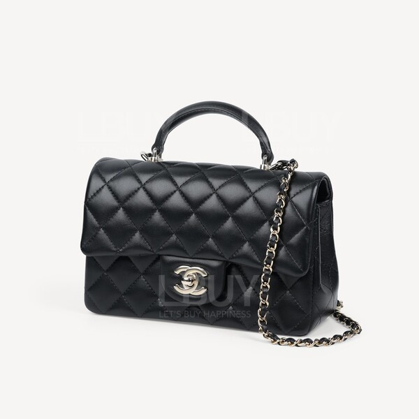 Chanel-Chanel Black Flap Bag with Light Gold Tone Metal and Top