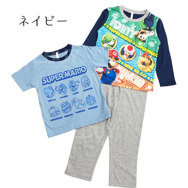 Mario蓝色发光长袖T恤连长裤家居服(尺码:110-130)