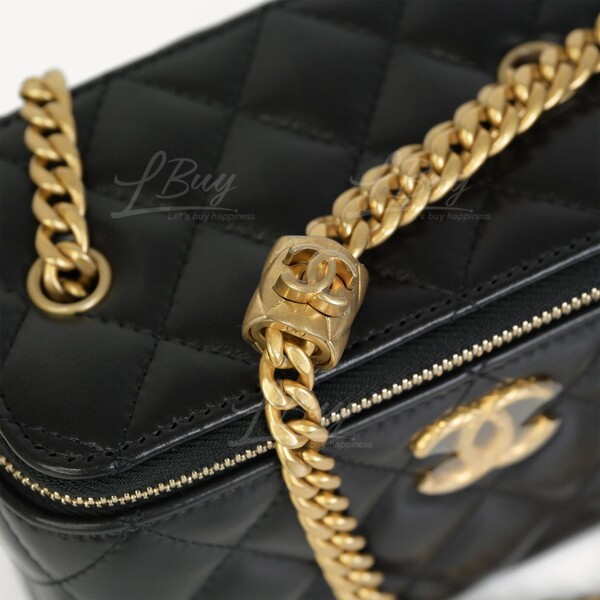 Chanel-Chanel Adjustable Gold Lock Large CC Logo Black Long Vanity Case  with Chain AP3044