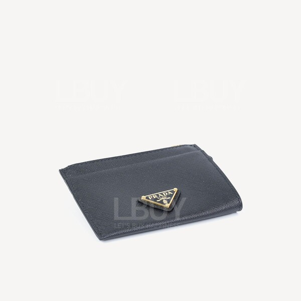 Prada-Prada Saffiano Triang Leather Black Zip Card Holder 1MC026